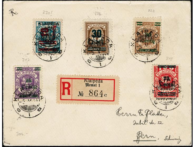 Grünaufdruck 30 C. mit Zufrankatur mit Stempel "KLAIPEDA -5.V.25" auf nicht befördertem R-Brief nach Bern, tadellos, Fotoatte