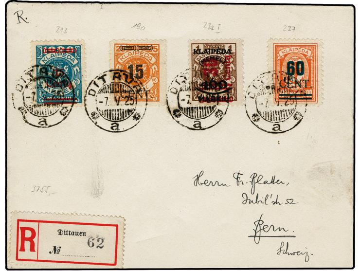 Grünaufdruck 60 C. und Blockziffern 15 C. auf 25 M. und 24-Werteausgabe 15 C. auf 1000 M. mit Zufrankatur mit Stempel "DITAVA