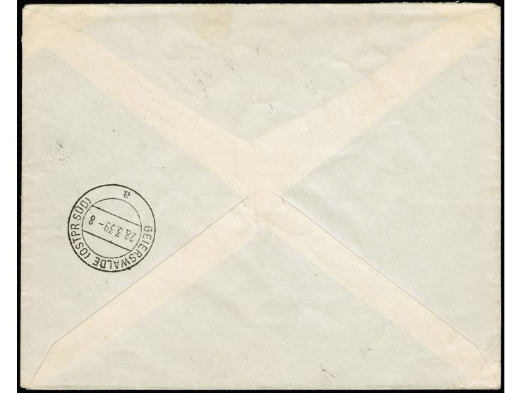 15, 35 und 60 C. je mit kopfstehendem Aufdruck sowie 60 C. mit stark verschobenem Aufdruck mit Stempel "MEMEL 22.3.9" auf R-B