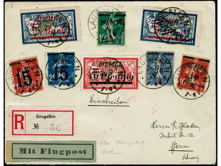 "LAUGALLEN 26 9 22" mehrfach klar auf bunter Frankatur auf R-Brief nach Bern, rückseitig Flugposttransit- und Ankunftsstempel