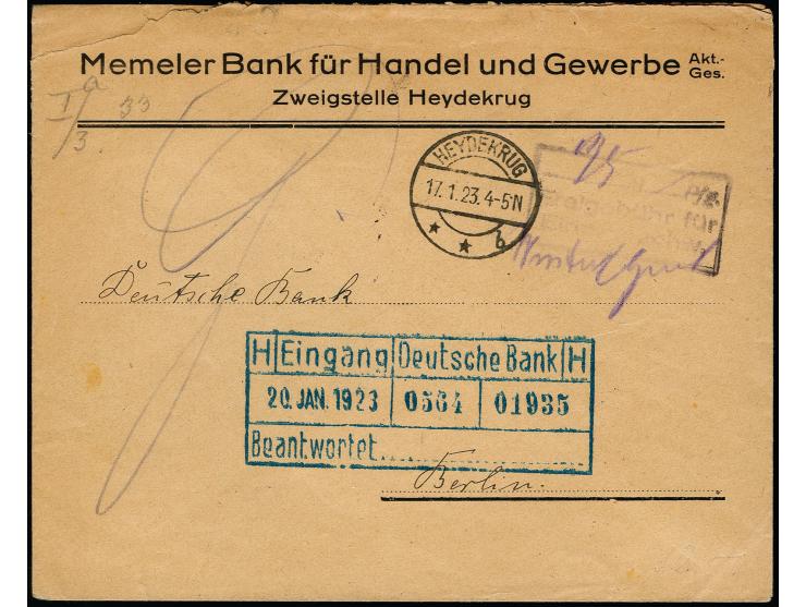 BARFRANKATUREN: "M...Pfg. Freibegühr für Einn. nachw.." schwarzer Ra3 mit eingesetzem Wert und nebengesetzten Stempel "HEYDEK