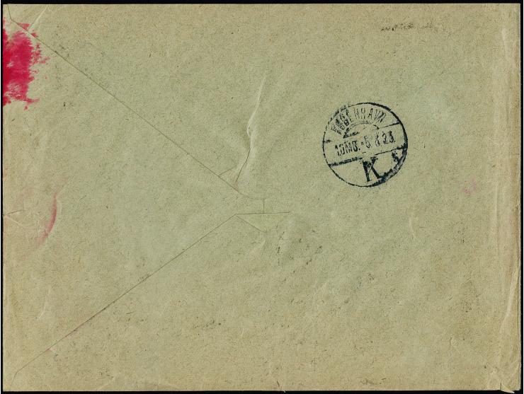 TRANSIT R-ZETTEL: "Berlin B.P.A. 3" auf R-Brief aus Memel nach Kopenhagen, frankiert mit u.a. Sichelausgabe 100 M. im waagere