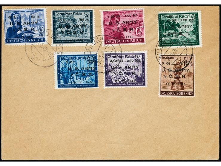 FRANZENSBAD: 1945, Fulda 12 Pfg. und Postkameradschaft 6-24 Pfg. mit Aufdruck "U.S. ARMY v C.S.R 18.IV.1945" mit Stempel "WIL