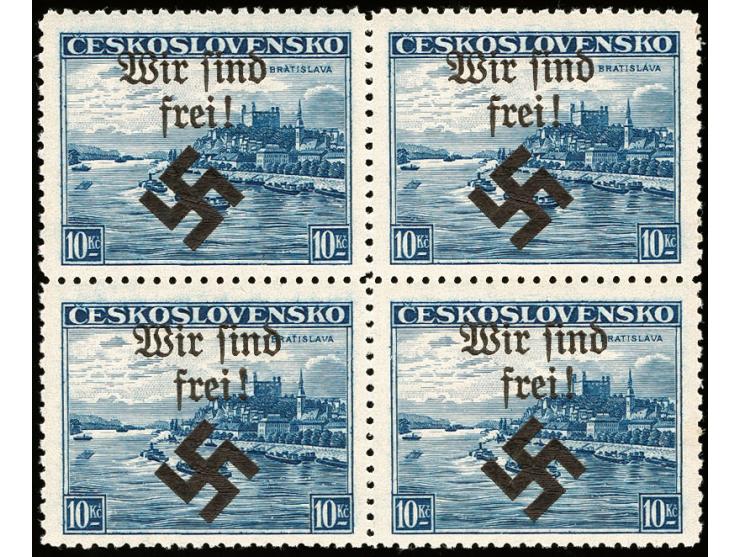 1939, 10 K. blau im Viererblock, postfrisch, tadellos, sign.