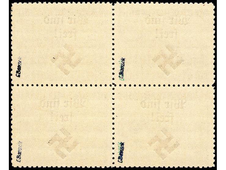 1939, 10 K. blau im Viererblock, postfrisch, tadellos, sign.