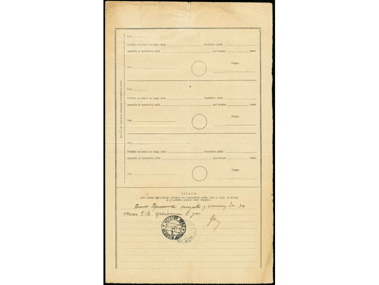 1941, 0,50 Din. als Einzelmarke und 2 Din. im Dreierblock mit Stempel "TRSTENIK 14-VI-41" auf Postreklamations-Formular mit 2