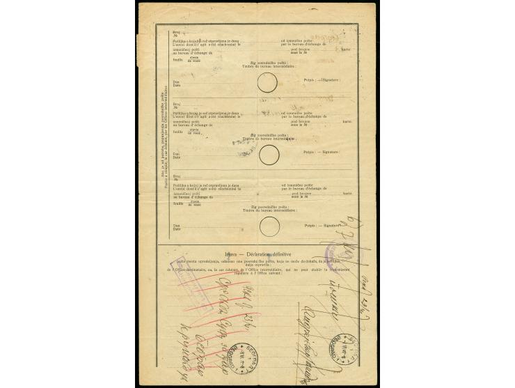 1941, 0,50 Din. als Einzelmarke und 2 Din. im waagerechtem Dreierstreifen mit Stempel "BEOGRAD 2.VI.41" auf Postreklamations-