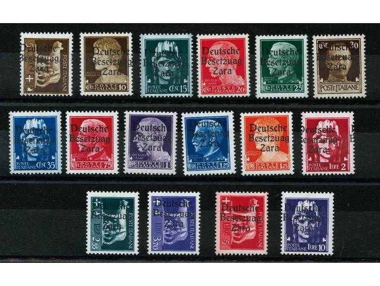 1943, 5 C.-10 L., alle einheitlich mit Setzfehler "Besetzuag", 35 C., 2,55, 3,70 L. Falzspur und 2 L. kleine Haftstelle, sons