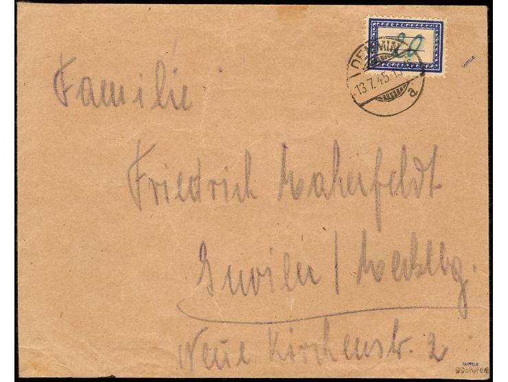 Etikette 20 Pfg. mit Stempel "DEMIN a 13.7.45" auf Brief nach Gnoien, kleine Beförderungsspuren, sonst feiner Bedarf, sehr se