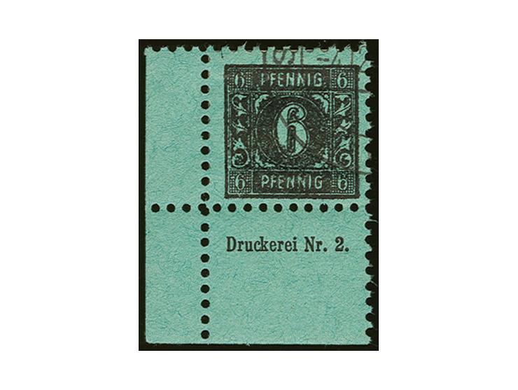 1945, 6 Pfg. auf maigrün, linke untere Bogenecke mit Druckereikennzeichen "Druckerei Nr. 2." mit sauberem Versandstellenstemp