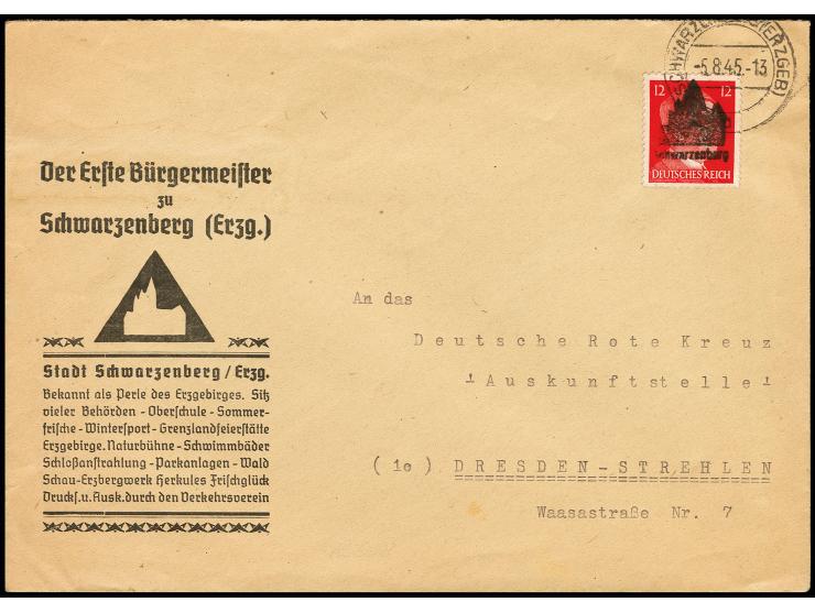 Schwarzenberg: 12 Pfg. Hitler mit Schwärzung in Type II als portogerechte Einzelfranktur auf Vordruckbrief "Der Erste Bürgerm