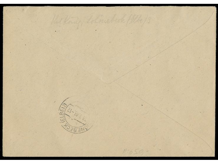 Abschiedsserie 4 Pfg. mit Wz. Stufen fallen mit Zufrankatur mit Sonderstempel "SCHNEEBERG ERZGEB. 26.2.46" auf portogerechtem