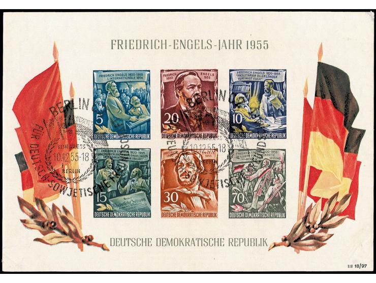 1955, Engels Block mit Wasserzeichen YI, sauber gestempelt, in drei Ecken kleine Einschränkungen, sonst in guter Erhaltung, s