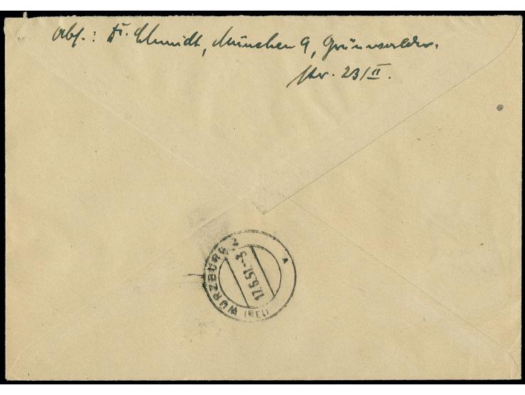 Währungsgeschädigten-Block mit Sonderstempel auf portogerechtem R-Brief von "MÜNCHEN 16.6.51" nach Würzburg mit Ankunftsstemp