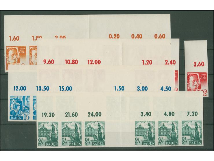 2. Ausgabe: 2, 12, 15 und 24 Pfg. in ungezähnten Oberrand 6er-Streifen mit Zwischensteg (bei der 12 Pfg. eine Marke separat),