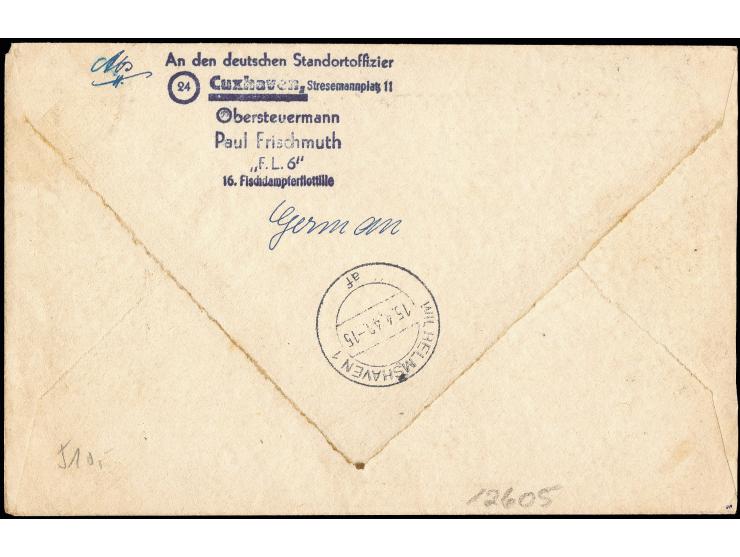 80 Pfg. mit Zähnung D und 4 Pfg. je mit Stempel "WILHELMSHAVEN 15.4.46" auf überfrankiertem R-Ortsbrief mit Ankunftsstempel, 