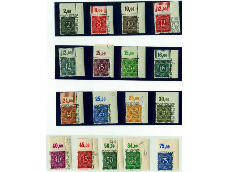 1948, Band- und Netzaufdruck 2-84 Pfg. kpl., alle aus der rechten oberen Bogenecke, postfrisch, Band 15 Pfg. grün Band etwas 
