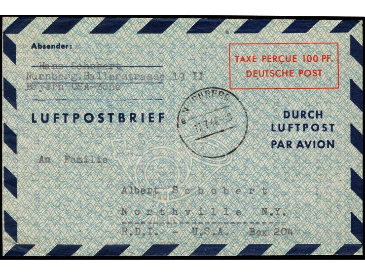 1948, Luftpost-Faltbrief 100 Pfg. in Type I, bedarfsgebraucht von "NÜRNBERG 17.7.48" in die USA