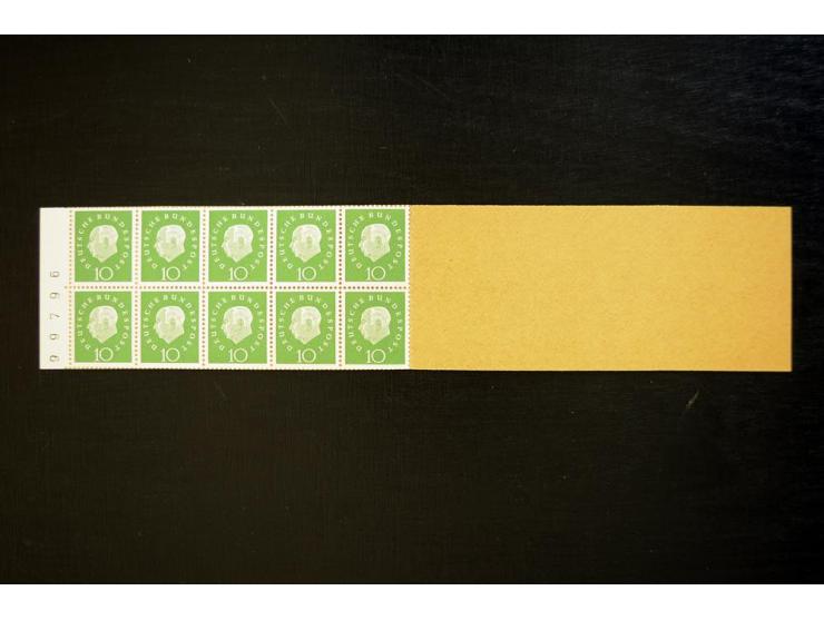 1960, Heuss II, Versuchsausgabe, komplettes Heftchen mit schwarzer, 5stelliger Bogenlaufnummer "99796", postfrisch, Feld 10 m