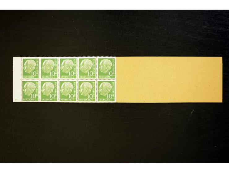 1960, Heuss I, Versuchsausgabe auf fluoreszierendem Papier, komplettes Heftchen mit liegendem grünen "L" oberhalb der unteren