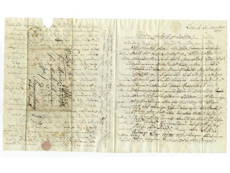 "FRANCE PAR LUNEBURG", L3 in schwarz auf kpl. Faltbrief 1812 von Lübeck nach Braunschweig mit L3 "128 / LUBECK / B. DE L'ELBE