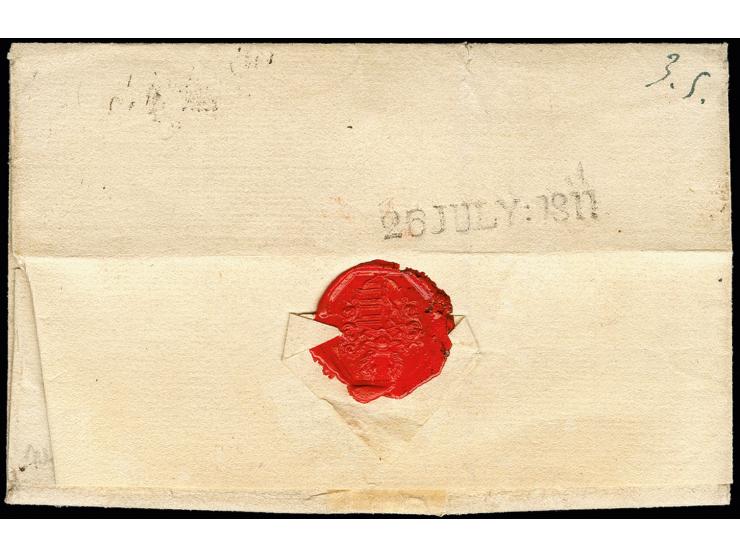 "Saxe p:m:", L1 in schwarz auf Briefhülle mit nebengesetztem "R3 GOTHA" 1811 nach Hannover mit Ankunftsstempel