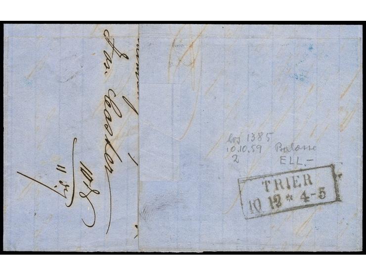 1 sgr. rose, clear to mostly large margins, tied by circle of 9 bars to entire letter with adjacent "LUXEMBOURG 10 DEC. 58" t