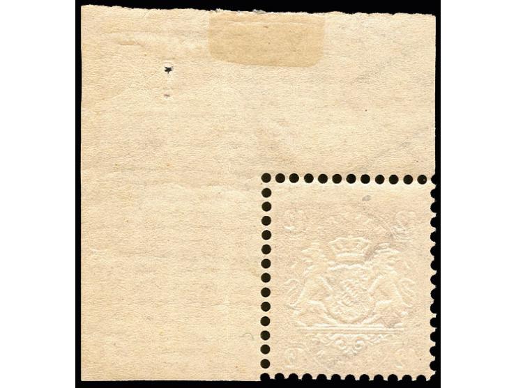 1870, Wappen gezähnt, Wz. enge Rauten: 12 Kr. dunkelbraunpurpur, rechte obere Bogenecke, farbfrisch und tadellos gezähnt, pos