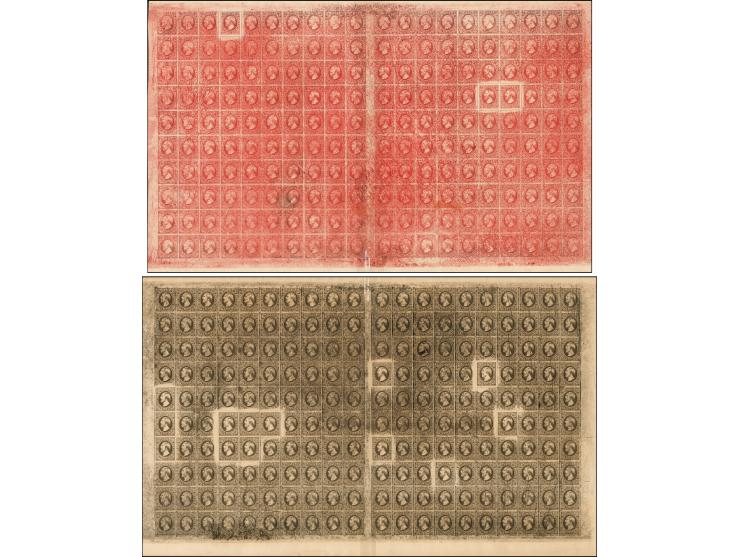 1904, Reprint of both plates with 200 subjects, highlighting the 16 positions used for the issued reprints, paper without wat