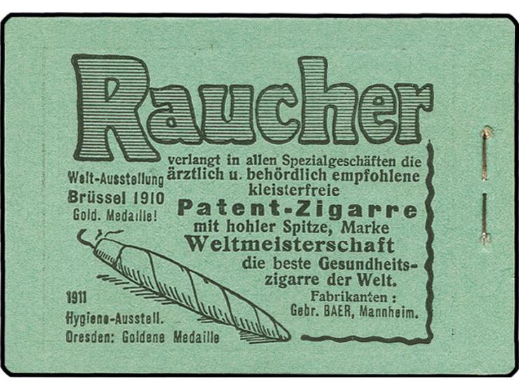 1912/13, Prinzregent Luitpold, schwarz auf hellgraugrün, Ordnungsnummer 6, komplettes Heftchen mit allen Zwischenblättern, in