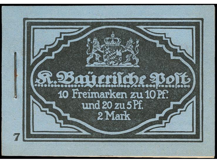 1913, Prinzregent Luitpold, schwarz auf hellgrauultramarin, Ordnungsnummer 7, komplettes Heftchen mit allen Zwischenblättern,