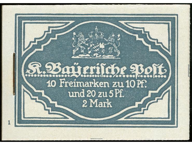 1914/16, König Ludwig III., schwarz auf hellgrauultramarin, Ordnungsnummer 1, komplettes Heftchen mit allen Heftchen- und Zwi