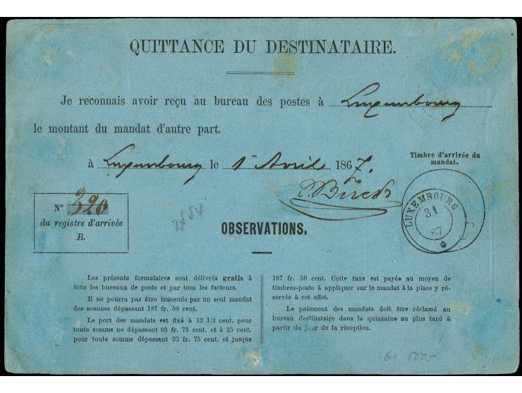 25 c. brown, partly touched, wide margins at bottom and right, tied by clear cds. "LAROCHETTE 30 MARS 67" to blue "MANDAT DE 