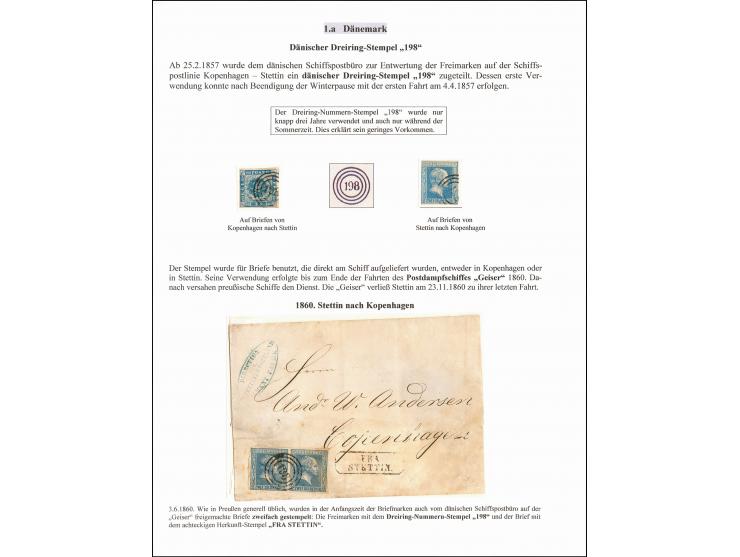 1860, Dänischer Ringnummern-Stempel "198" (Schiffspostbüro Kopenhagen - Stettin), sehr klar als Entwerter auf Faltbriefhülle 