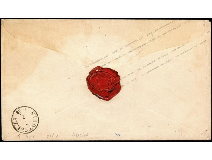 1861, "AUS SWINEMÜNDE P. DAMPFS. 6.7.", Ra2 klar als Entwerter auf Preußen Ganzsachen-Umschlag 3 Sgr. mit handschriftlichem V