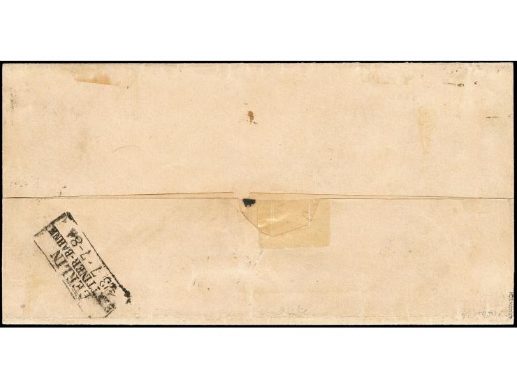 1870 (ca.), "AUS SWINEMÜNDE P. DAMPFS. 23.7.", mehrfach recht klar auf voll frankierter Express-Faltbriefhülle mit NDP 2 Gr. 