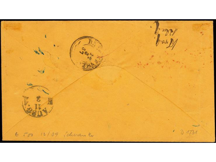 1857, "4 1/2 / 2 Sgr. AMERICA ÜBER BREMEN", roter L2 klar auf Brief von "N.YORK U.S.PKT. 21 9.FEB." mit Fehlleitung nach Stet