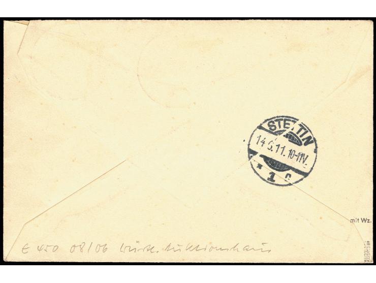 1 Peseta auf 80 Pfg. mit Stempel "SAFFI (MAROKKO) 6.6.11" auf überfrankiertem R-Brief nach Stettin mit Ankunftsstempel, R-Zet