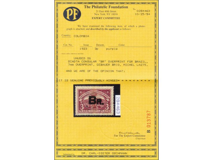 Handstamps on 1923 issue: Brazil, 1-5p. with black 7mm handstamp, unused with original gum, fine and scarce, 1,2 and 5p. sign