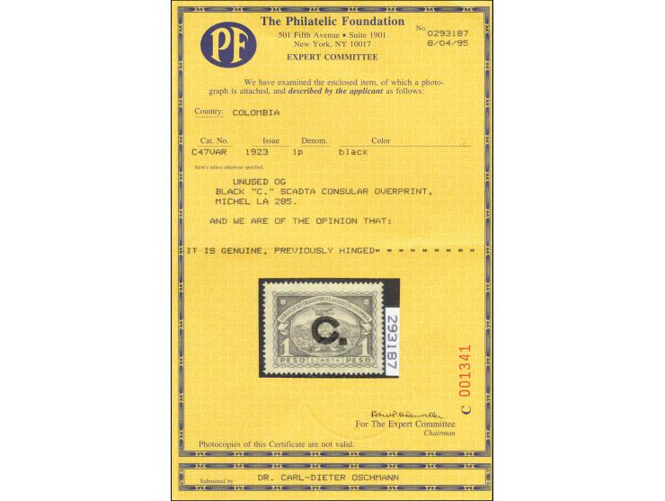 Handstamps on 1923 issue: Cuba, 1-5p., 5p., unused with full original gum, 2 and 3. with minor imperfections, scarce, certifi