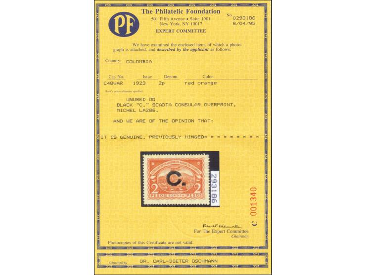 Handstamps on 1923 issue: Cuba, 1-5p., 5p., unused with full original gum, 2 and 3. with minor imperfections, scarce, certifi