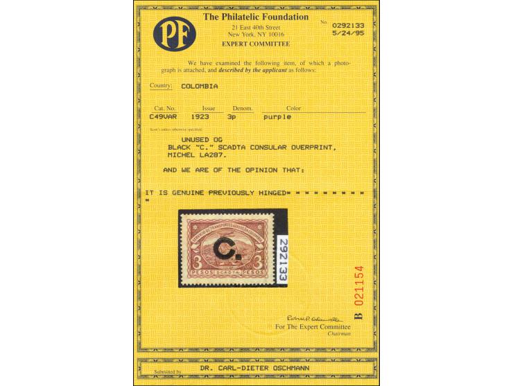 Handstamps on 1923 issue: Cuba, 1-5p., 5p., unused with full original gum, 2 and 3. with minor imperfections, scarce, certifi