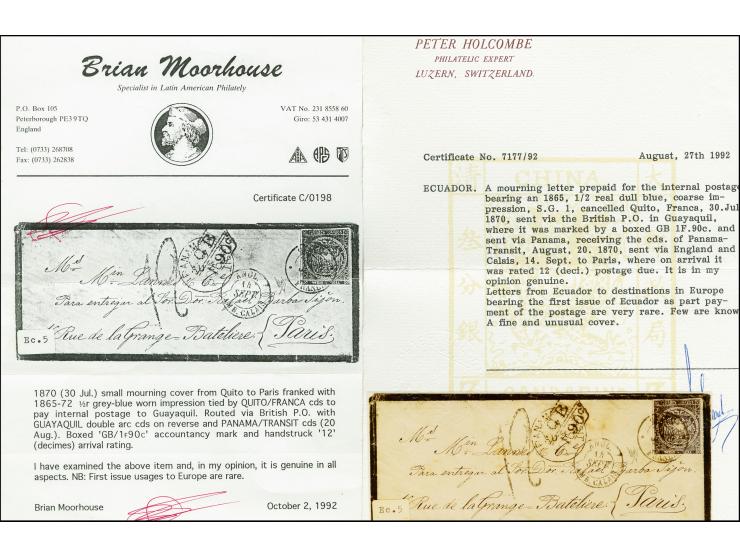 ½ r. gray-blue, worn impression, good margins on three sides, touched at bottom, used to pay the single domestic rate per ¼ o