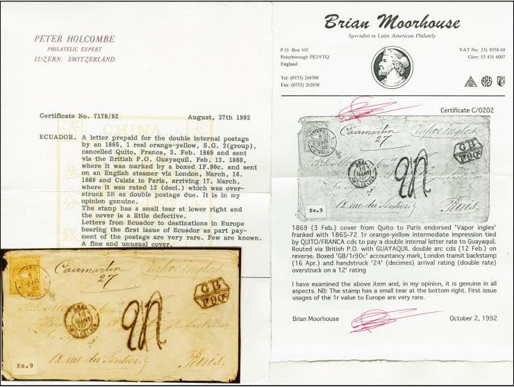 1 r. yellow. good margins all around, little tear at lower right, paying the internal postage, tied by cds. "QUITO 3 FEB 69" 