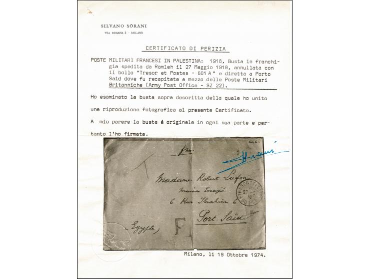 FRENCH FORCES IN PALESTINE: 1918, cover from "TRESOR ET POSTES 601A" at Ramleh to Port Said, arrival mark on reverse, folded 
