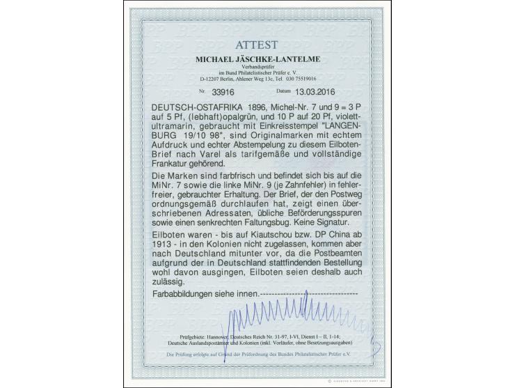 10 P. auf 20 Pfg. (2) und 3 P. auf 5 Pfg. je mit Stempel "LANGENBURG 9.10.98" als portogerechte Frankatur auf Eilboten-Brief 