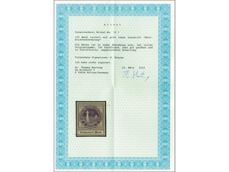Ozeanreederei 75 M. und 100 M., ungebraucht, Kabinett, div. Signaturen (Mi. 1.360,-)