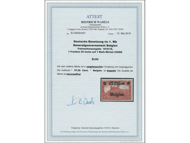 1F25Cent auf 1 M. mit doppeltem Aufdruck, ungebraucht, Kabinett, Fotoattest Wasels BPP
