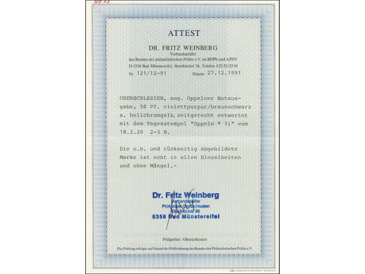 50 Pfg. mit Unterrand mit Stempel auf Briefstück, tadellos, sign. Weinberg BPP mit Fotoattest