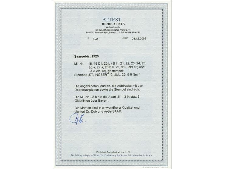 1920, Ludwig 5 Pfg.-10 M. kpl. mit Stempel "ST. INGBERT 2 JUL 20" auf R-Brief, dazu entsprechender Einlieferungsschein, gute 